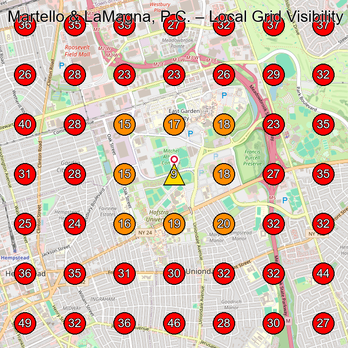 Martello & LaMagna, P.C. GeoGrid visibility map for Personal Injury Attorney in Garden City